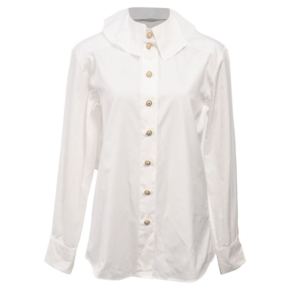 Chanel Embellished Buttons Long Sleeve Shirt in White Cotton